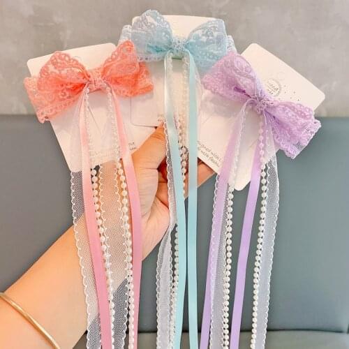 1PC Sweet Fairy Lace Braided Barrette Bow For Children Girls Hairpin Longer Ribbon Three-dimensional Bowknot Hair Accessories