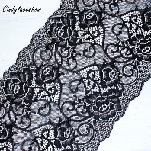 1Yard 19cm Width Black Elastic Embroidered Lace Trim Ribbon Fabric DIY Crafts Sewing Accessories Wedding Hair Garments Supplies