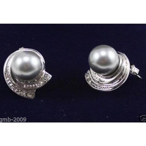 10mm Genuine Gray South Sea Shell Pearl Sterling Earrings