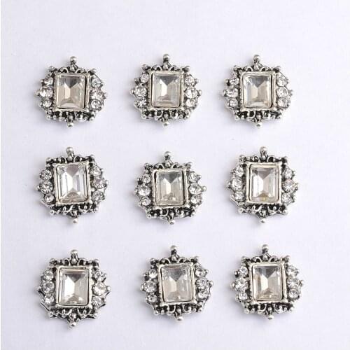 10pcs Square Crystal Rhinestone Flatback Buttons Embellishment Wedding Craft