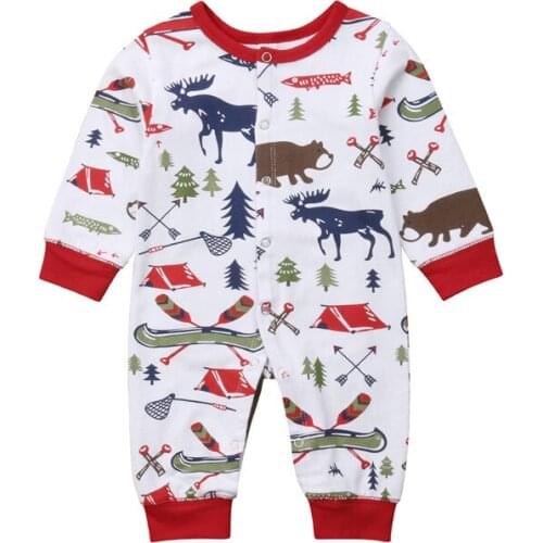 2018 Christmas Newborn Baby Boys Girls Deer Print Cartoon Romper Jumpsuit Outfits Xmas Clothes