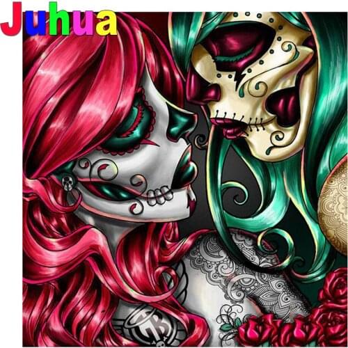 Diamond Painting Colorful Skull Gay Rhinestones Abstract Modern Woman Diamond Mosaic Full Display Home Decor Diamond Embroidery
