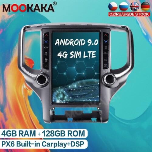 Android 9.0 128GB PX6 Car Radio GPS Navigation For Dodge RAM 2018+ Tesla Style Audio Multimedia Player Auto Stereo Head Unit DSP
