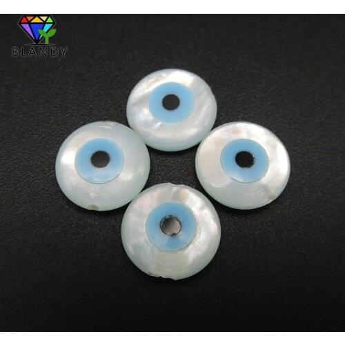 Free Shipping Natural Mother Of Pearl Shell 10mm Round Shape Evil Eye Stone Full Hole MOP Shell Beads For DIY Jewelry