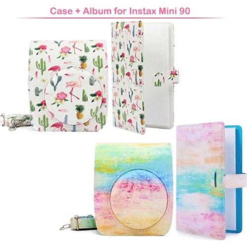 Brand Quality PU Leather Case Bag with Shoulder Strap + 96 Pockets Photo Album for Fujifilm Instax Mini 90 Instant Film Camera