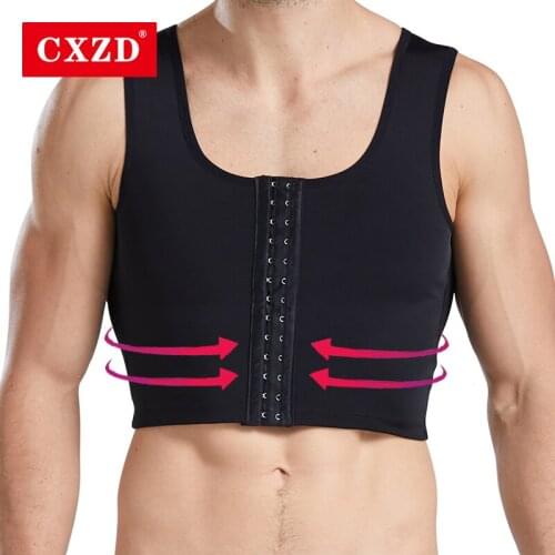 CXZD Men Shaper Slimming Chest Corset Compression Body Building Sleeveless Tops Corset Support Correct Posture 2021 Hot New
