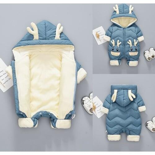 Baby Winter Snowsuit Plus Velvet Thick Baby Boys Jumpsuit 0-3 Years Newborn Romper Girl Clothes Overalls Toddler Coat