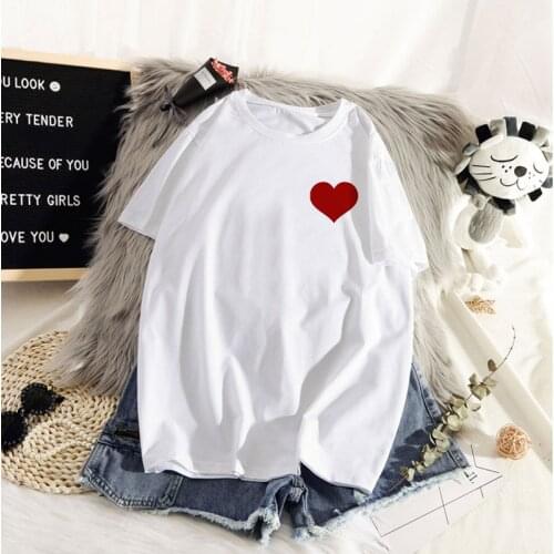 2020 New summer Than heart Printed t shirt Women Thin section white love t-shirt femme Tops & Tee Hipster Korean tshirt clothing