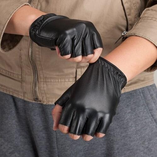 Italy Imports Fashion Men Half Finger Gloves Winter Spring Leather Gloves Warm Driving Gloves Sheepskin Gloves KU-065