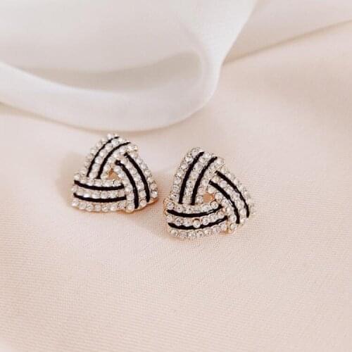 Classic Triangle Crystal Stud Earrings Exquisite Gold Color Shining Rhinestone Earring For Women Jewelry Bijoux Gift