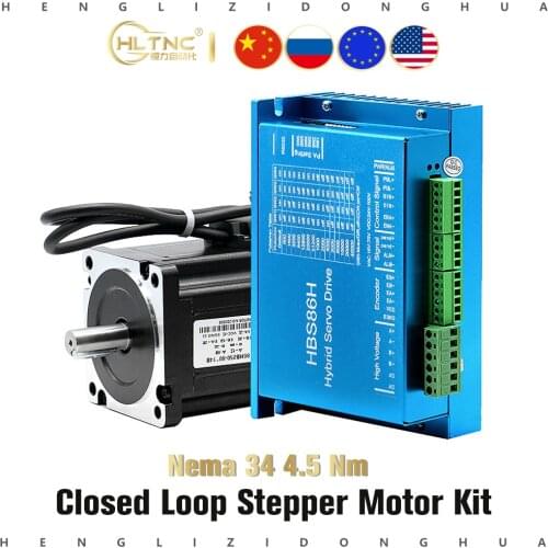1Set Nema34 Closed Loop Servo motor Motor Kits Closed-Loop Driver HB860H+86HB250-80B 4.5N.m 86mm motor Hybrid Step-servo Drive