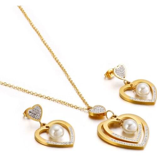 Korean fashion simple female models love pearl earrings necklace two-piece jewelry