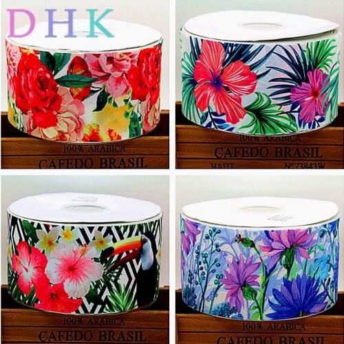 DHK 3'' 5yards flowers bird printed grosgrain ribbon Accessory hairbow headwear DIY decoration 75mm E1459
