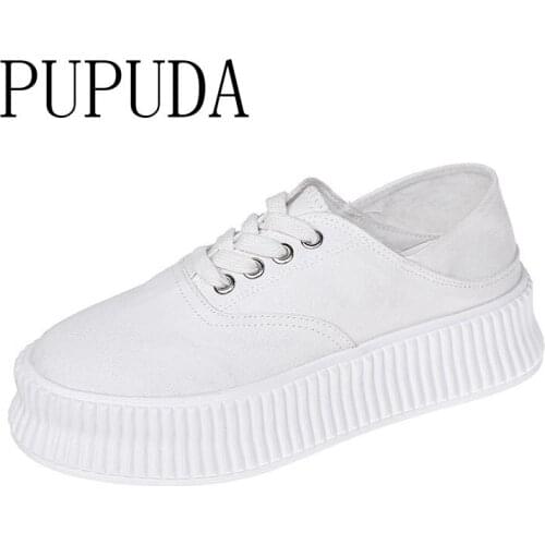 PUPUDA White Sneakers Women Summer Casual Canvas Shoes Women Breathable Chunky Sneakers Female New Platform Shoes Women 2020
