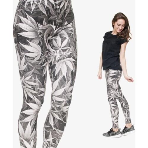 Female New Fashion Leaves Weed Printed Leggings Digital 3D Leaf Patterns Women Gray Fitness Leggin Pants