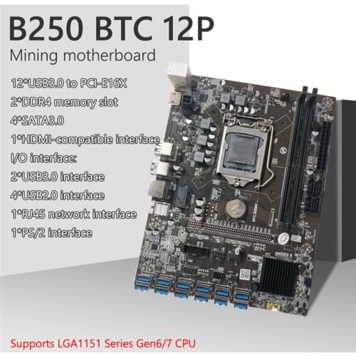 Mining Rig B250C BTC Mining Motherboard 12P Mining Motherboard PCI Express Graph Card DDR4 CPU Miner Board