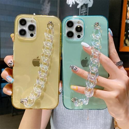 Fashion Transparent Shockproof Phone Case For iPhone 12 11 Pro Max X XR XS Max X 7 8 Plus 12Mini Chain Wrist Bracelet Back Cover