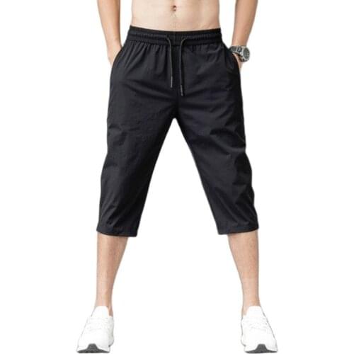 Mens Shorts Summer Breeches 2021 Thin Nylon 3/4 Length Trousers Male Bermuda Board Quick Drying Beach Black Mens Long Shorts