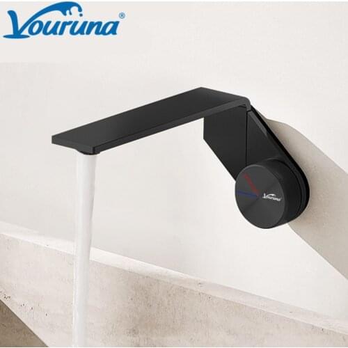 Vouruna NEW Brushed Golden Basin Faucet Wall Mounted Hot&Cold Bathroom Sink Mixer Tap Vessel Wall Basin Spout Set