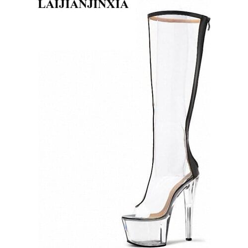LAIJIANJINXIA New Clubbing Pole Dancing Shoes Knee High Boots 6 inch High Heel Shoes Fashion Sexy Long Zip Platform Women Boots