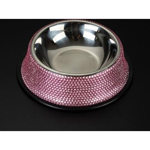 New Hot accessories For dogs Water bowl for dogs Crystal Pet Bowl Stainless Steel Rhinestone Inlaid Pet Dog Cat Food Water Bowl