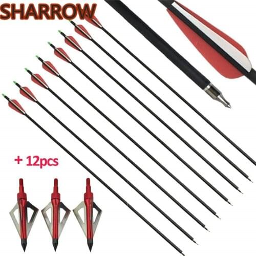 12pcs 30" Archery Carbon Arrows Spine 500 Hunting Arrow With Replaceable Boardhead Carbon Arrow For Hunting Shooting Accessories