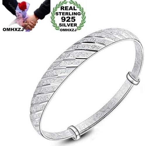 OMHXZJ Wholesale Personality Fashion OL Woman Girl Gift Silver Meteor Resizable 925 Sterling Silver Cuff Bangle Bracelet BR145