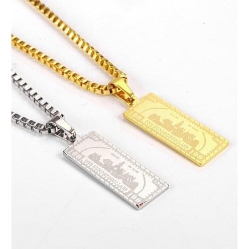 New Trendy Rectangle One Million Dollar Pattern Pendant Necklace Mens Necklace Sliding Dollar Pendant Accessories Jewelry