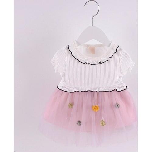 Baby Girls Dress Summer Clothes Kids Dress Small Flower Mesh Baby Princess Dress Children Short Sleeve Clothing 1-3 Years Old