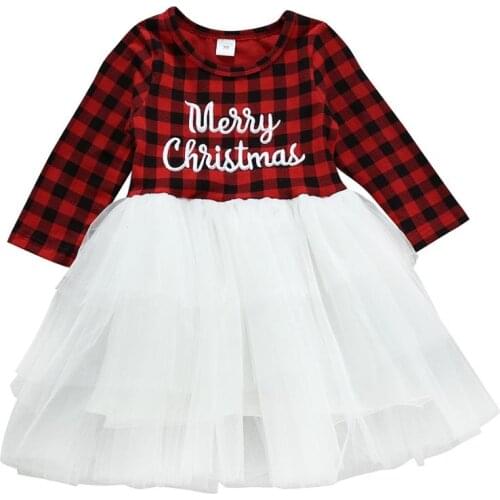 Merry Christmas Alphabet PlaidTutu Dress Birthday Party Babys Photography Clothes for Girls Clothing