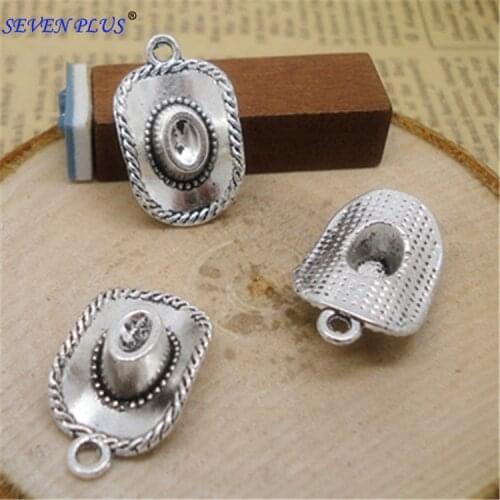 High Quality 20 Pieces/Lot 13mm*22mm Dallas Antique Silver Plated Cowboy Hat Charms For Jewelry Making