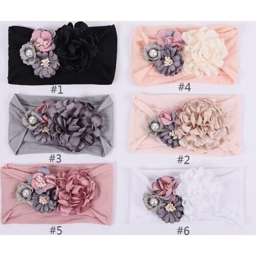 2020 New Fashion Girls Wide Nylon Headbands With Flowers Cute Baby Girls Silk Floral Elastic Nylon Turban Headwraps
