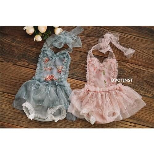 Dvotinst Newborn Baby Girls Photography Props Cute Lace Floral Outfits Dress Backless Skirt Fotografia Studio Shoots Photo Props
