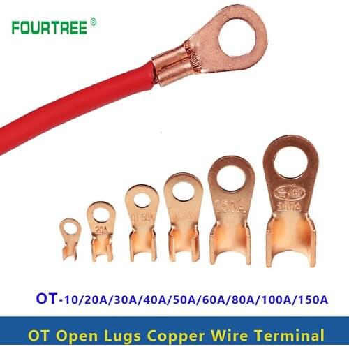 OT Series Terminal 10/20/30/40/50/60/80/100/150A Splice Wire Dia Copper O Shape Circular Naked Crimp Cable Connector Open Lug