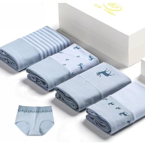 High Waist 4Pcs/Set Women Panties Cotton Slimming Plus Size 5XL Underwear Print Seamless Briefs Sexy Breathable Female Lingerie