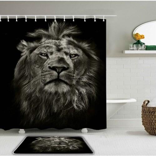 Lion Tiger Animals Bath Curtains Set Waterproof Shower Curtain 3d Printed Polyester Bathroom Non-slip Floor Mat Bath Curtain Set