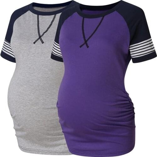 Women Pregnancy Clothes Baby Loading Pls Wait Maternity Printing T-Shirt Striped Summer Short Sleeve Pregnant T-shirt Clothes
