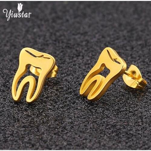 Female Dentist Gold Tooth Nail Earrings Men Doctor Nurse Minimalist Jewelry Small Earrings Medical Graduation Christmas Gift