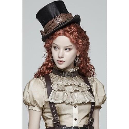 PUNK RAVE Womens Steampunk Necklines Gothic Retro Mesh Flower Lace Stitching of Ruffled Edges Gown Necktie