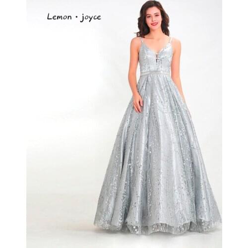 Lemon joyce Gary Evening Dresses Long 2020 Sexy V-neck Sequined Backless A-line Prom Party Gowns Plus Size robe de soiree