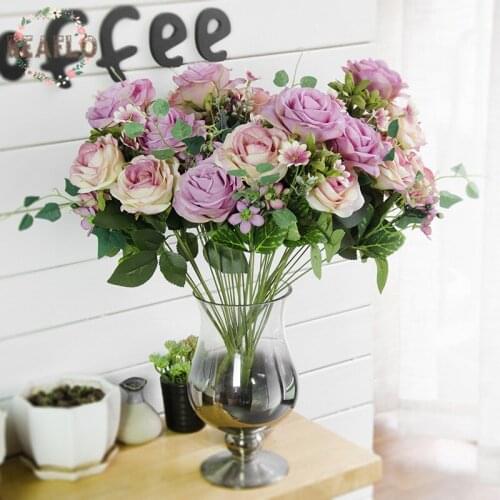 1 Bunch European Artificial Flower 11 Heads Rose Wedding Flowers Floristry Party Home Decorative 5 Colours