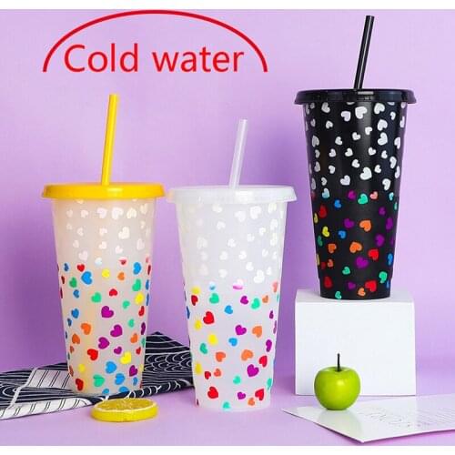1PC New Plastic Temperature Change Color Cups Colorful Cold Water Color Changing Cup Juice Outdoor Portable Cup