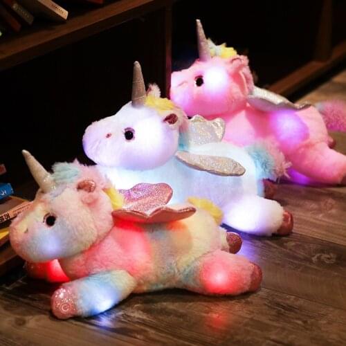 1PC 38cm Light Up LED White Pink Unicorn Doll Stuffed Animals Plush Toy Colorful Glowing Unicorn Plushies Xmas Gift for Kids