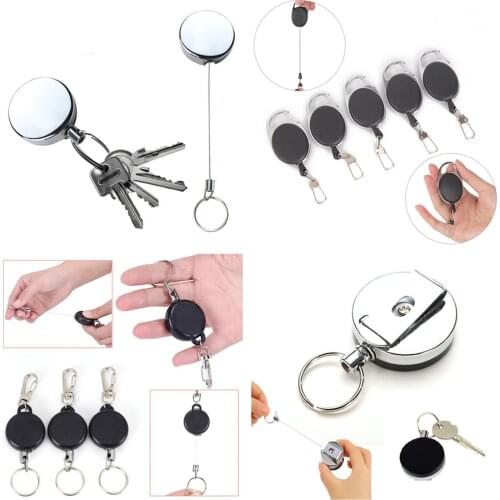 1PCS Retractable Reel Recoil Belt High Strength Steel Wire Pull Keyring Tag Card Holder Metal Badge ID Badge Holders