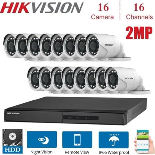 16 Channels HIKVISION English Version DVR DS-7216HGHI-F1/N 1080P with 16pcs 2MP 4 in 1 indoor outdoor night vision Camera KITS
