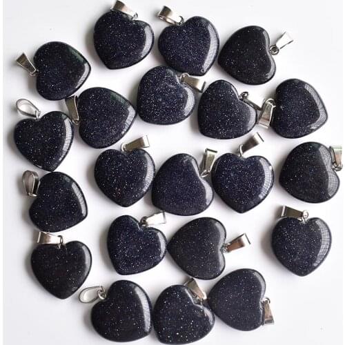 2020 heart natural blue sand stone charms pendants for jewelry making top Quality 20mm 50pcs/lot Wholesale free shipping