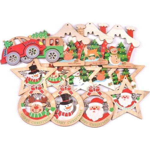 3Pcs Christmas Pendant Painted Wooden Hanging Ornaments Gifts Handmade Accessories Xmas Party Crafts Home Decor 8.5-11mm c2783