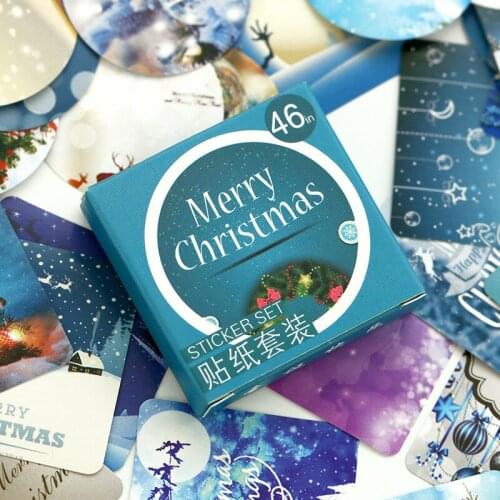 46pcs Merry Christmas Sticker 40mm Mini Snow Tree Dear Seal Paste Stickers DIY Decorative Adhesive Post Gift Seal Journal H6422