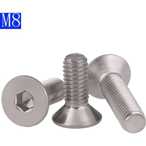 8mm M8 x 1.25 304 Stainless Steel FLAT HEAD Socket Screws Bolt Countersunk DIN 7991 Hex Socket screw A2 - 70