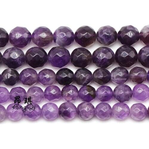 AnqQi Natural Purple Amethysts Faceted Loose Beads Charm Bracelet Necklace 4 6 8 10 12mm Natural Stone Beads For Jewerlry Making